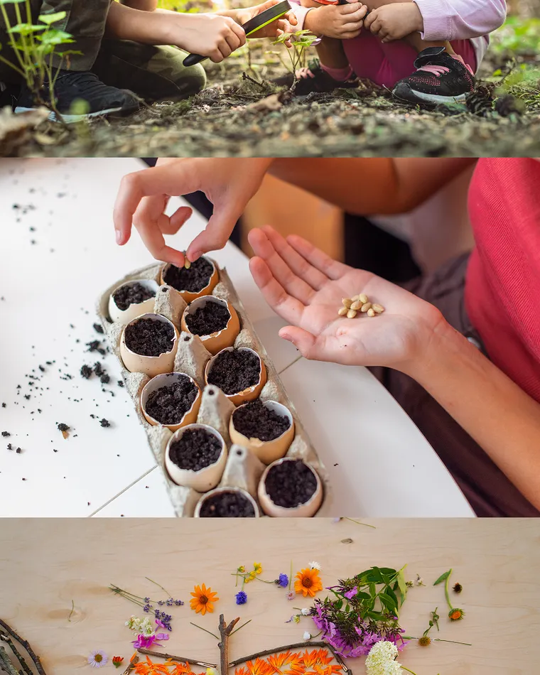A parent and child learning together at home with hands-on materials